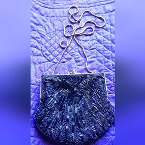 Hand beaded evening purse with 20 inch chain